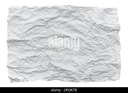 White sheet of crumpled paper with folds on a white background. Isolate paper Stock Photo