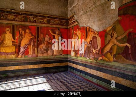 Frescoes from the Villa dei Misteri in Pompeii, Italy Stock Photo