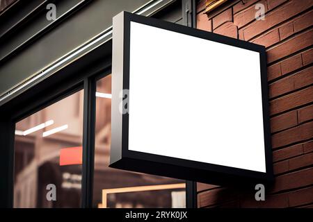 Outdoor store banner signage mockup - signboard for shop, store, restaurant in urban ambient Stock Photo