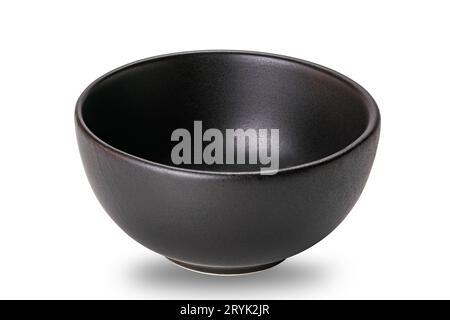 Empty black ceramic bowl isolated on white background. Stock Photo