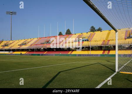 Benevento, Italy. 1 October, 2023.  Ciro Vigorito stadium inside view during the Italian Lega Pro soccer match Benevento Calcio vs FC Crotone. Credit: Mario Taddeo/Alamy Live News Stock Photo