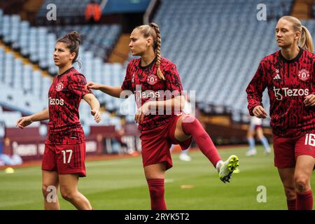 Birmingham, UK. 01st Oct, 2023. Birmingham, England, October 1st 2023: Man United players warm up during the Barclays FA Womens Super League match between Aston Villa and Manchester United at Villa Park in Birmingham, England (Natalie Mincher/SPP) Credit: SPP Sport Press Photo. /Alamy Live News Stock Photo