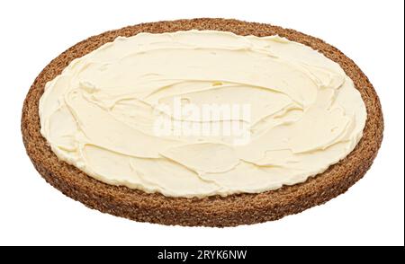 Slice of rye bread with butter isolated on white background Stock Photo
