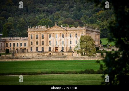 English Baroque Italianate style stately home Chatsworth House in  Derbyshire, England Stock Photo