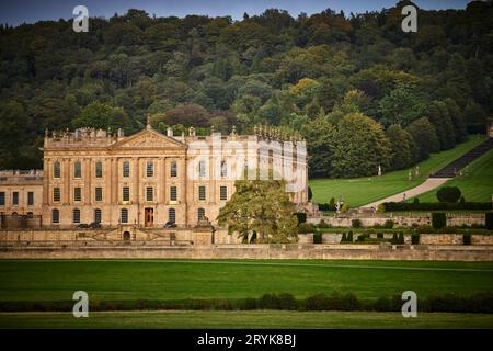 English Baroque Italianate style stately home Chatsworth House in  Derbyshire, England Stock Photo