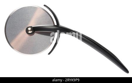 Pizza cutter with a black plastic handle on a white isolated background Stock Photo
