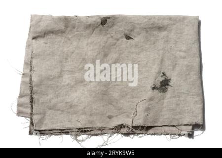 Folded gray linen tea towel on white background, close up Stock Photo