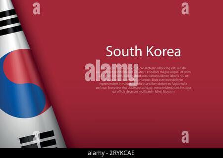 3d national flag South Korea isolated on background with copyspace Stock Vector