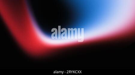 Red blue white fluid colors wave on black grainy background, neon colors noise texture large banner, copy space Stock Photo