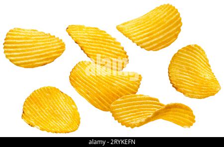 Ridged potato chips isolated on white background Stock Photo