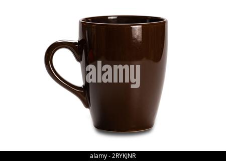 Empty brown ceramic coffee mug or coffe cup isolated on white background Stock Photo