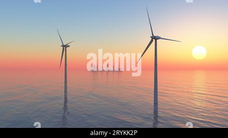 Offshore wind turbines at sunset Stock Photo - Alamy