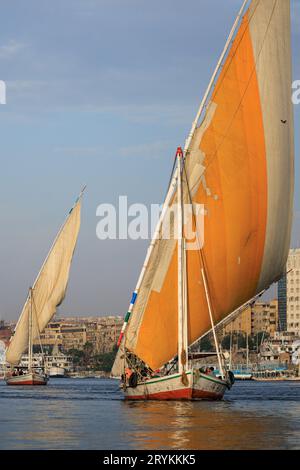 Felucca on Nile river in Aswan - Egypt Stock Photo