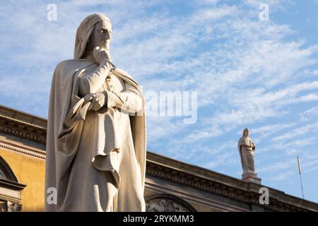 Verona, Italy - Dante Alighieri statue, famous poet old sculpture. Stock Photo