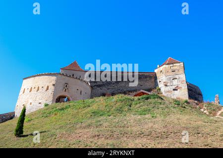 Exterior view of Râșnov Fortress, a medieval refuge fort used by townspeople and villagers from the area in times of war Stock Photo