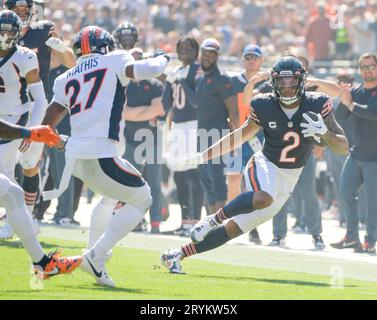 Chicago, United States. 01st Oct, 2023. Chicago Bears wide receiver DJ Moore (2) runs the ball against the Denver Broncos at Soldier Field in Chicago on Sunday, October 1, 2023. Broncos won 31-28. Photo by Mark Black/UPI Credit: UPI/Alamy Live News Stock Photo