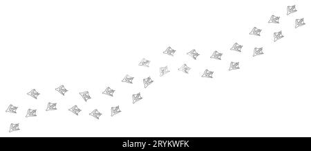 Path of duck, goose, swan footprints in snow. Tracks of paw prints of seagull, cormorant, pelican, flamingo, albatross. Contour. Trail of webbed-footed birds. Black Vector isolated on white. Print Stock Vector