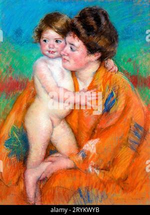 Woman with baby painting in high resolution by Mary Cassatt. Stock Photo