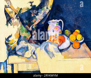 Paul Ceacute; zanne's Curtain and Fruit still life painting. Stock Photo