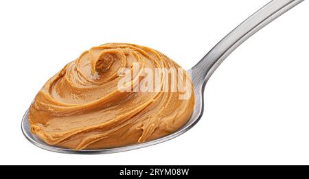 Caramel cream, boiled condensed milk swirl in spoon isolated Stock Photo