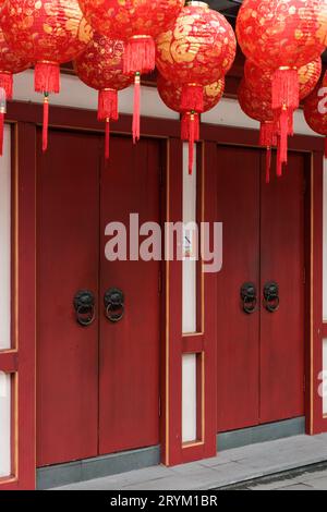 Chinese New Year 2023 Rabbit decoration at the entrance of Buddha Toothe Relic Temple in Singapore Stock Photo