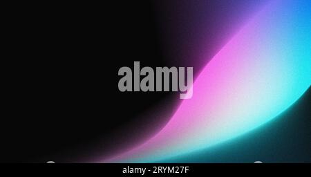 Abstract color flow grain texture dark background glowing pink blue white dynamic gradient wave on black banner copy space Stock Photo