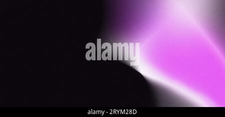 Abstract glowing purple gradient light shape on black grain textured background copy space wide banner web page backdrop design Stock Photo
