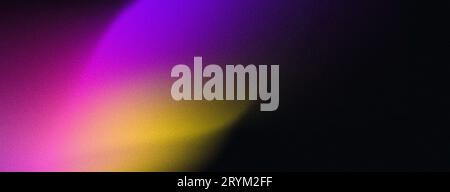 Vibrant background glowing purple gradient magenta yellow lights on black grainy texture web banner poster cover design Stock Photo