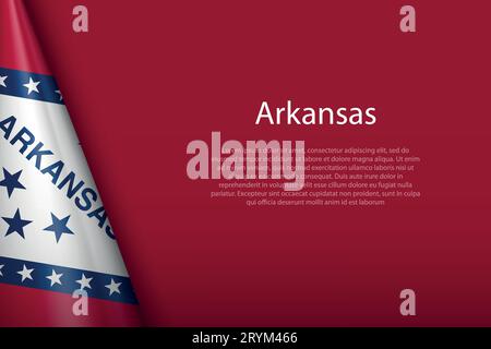 3d flag Arkansas, state of United States, isolated on background with copyspace Stock Vector