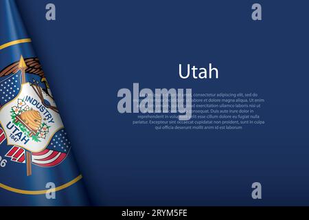 3d flag Utah, state of United States, isolated on background with copyspace Stock Vector