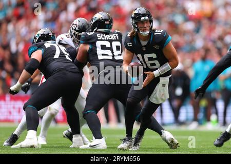 Wembley Stadium, London, UK. 1st Oct, 2023. NFL UK Football, Atlanta Falcons versus Jacksonville Jaguars; Jacksonville Jaguars Quarterback Trevor Lawrence (16) Credit: Action Plus Sports/Alamy Live News Stock Photo