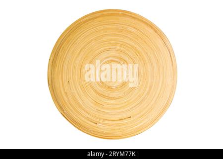 Pattern of kitchen utensil wooden bamboo plate isolated on white background. Stock Photo