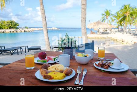 Breakfast on the beach of Curacao Caribbean Island Stock Photo