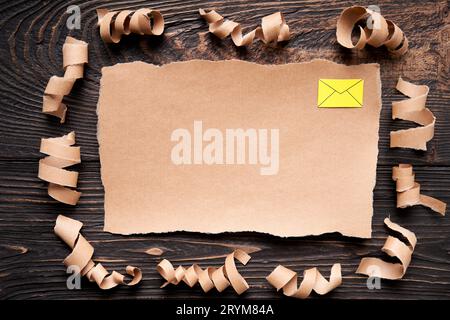 Ripped piece of paper with email icon, paper art style. Greeting card ...
