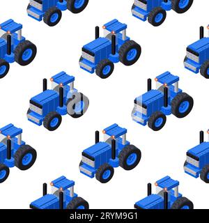 Pattern of blue tractors in isometry. Vector Stock Vector