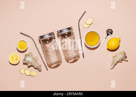 Ingredients for making ginger water. Immunity boosting healthy vitamin drink and detox concept Stock Photo