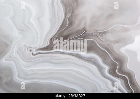 Acrylic Fluid Art. Luxury pattern of monochrome gray colors waves. Marble background or texture Stock Photo