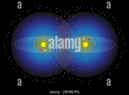 Digital illustration of parallel dimensions of the solar system Stock Photo