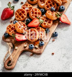 Delicious belgian waffles with berries, copy space Stock Photo