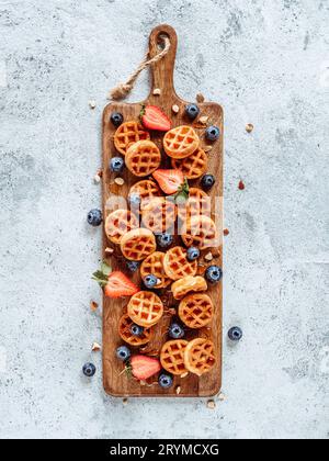Delicious belgian waffles with berries, copy space Stock Photo