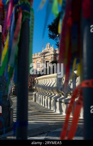 Salvador, Bahia, Brazil - September 02, 2023: View, through iron fences, of the medical school located in Largo Terreiro de Jesus, Pelourinho, histori Stock Photo