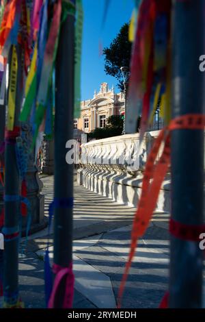 Salvador, Bahia, Brazil - September 02, 2023: View, through iron fences, of the medical school located in Largo Terreiro de Jesus, Pelourinho, histori Stock Photo