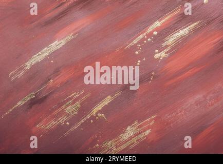 Terracotta marble background with gold brushstrokes and drops Stock Photo