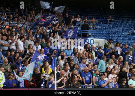 Stamford Bridge, London, UK. 1st Oct, 2023. Chelsea Fans before the Barclays FA Womens Super League match against Tottenham Hotspur at Stamford Bridge in London, England on October 1st 2023. (Sean Chandler/SPP) Credit: SPP Sport Press Photo. /Alamy Live News Stock Photo