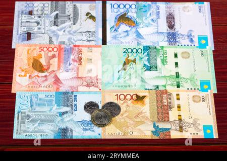 Kazakhstani money - coins and banknotes Stock Photo