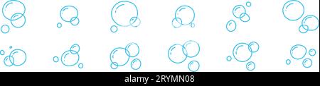 Iconic water bubbles and soap doodles set. soda sparkles and droplet patterns. Flat vector illustration isolated on white background. Stock Vector