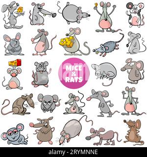 Cartoon illustration of mice and rats animal characters big set Stock Photo