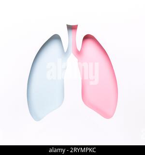 Hole Lungs as symbol of healthy and sick lungs. World Tuberculosis Day or World Lung Day concept. Minimal Paper Art Stock Photo