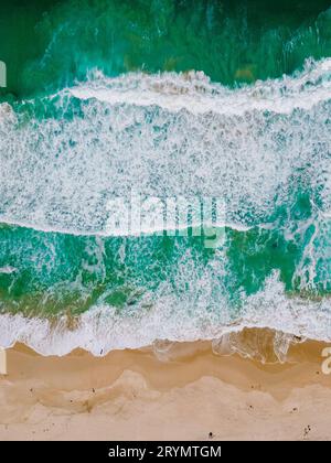 Drone top view of Kogelbay beach with ocean and waves at Western Cape South Africa Stock Photo