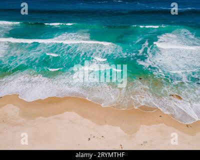 Drone top view of Kogelbay beach with ocean and waves at Western Cape South Africa Stock Photo